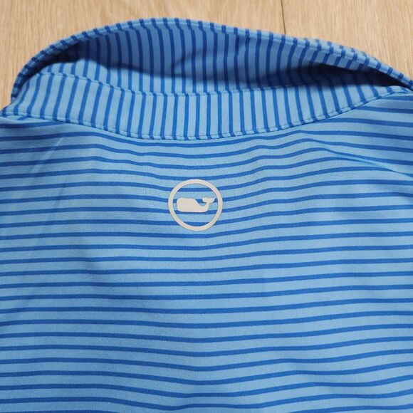 Vineyard Vines On The Go Sankaty Polo Men Large Blue Striped Stretch OTG Golf - Picture 8 of 10